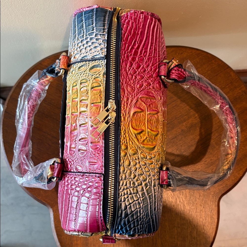 Croc Embossed Multicolor Satchel crossbody/ shoulder bag  Pink Gold Blue /goldto - Picture 5 of 17